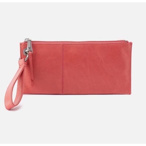HOBO | Vida Coral Pink Clutch Wallet Wristlet Bag Zip Closure | 10"x5.25" - Picture 1 of 7